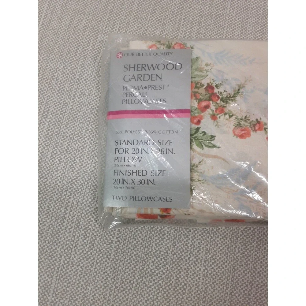 Sears Sherwood Garden Pillowcases Standard Size Perma Prest Poly Blend Floral